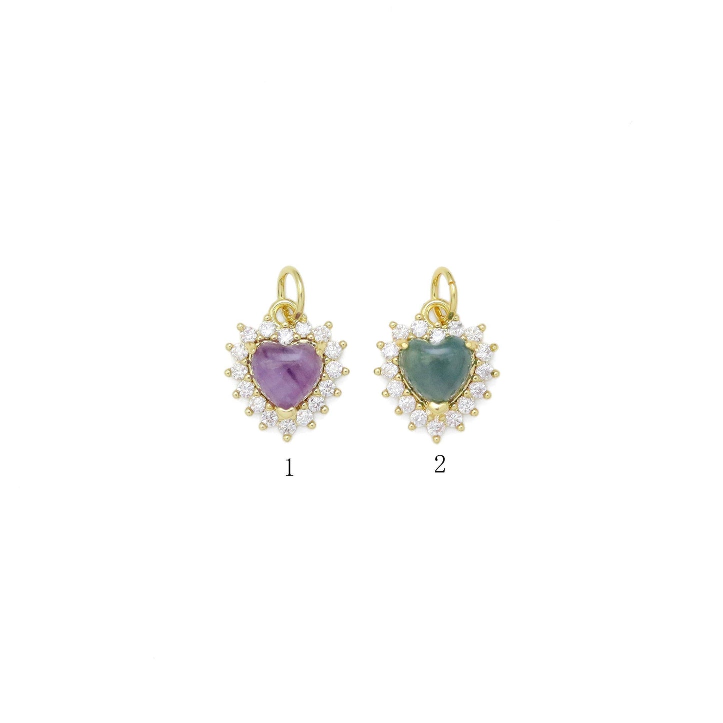 Natural Amethyst Indian Agate Gemstone CZ Pave Charm, Sku#Y942