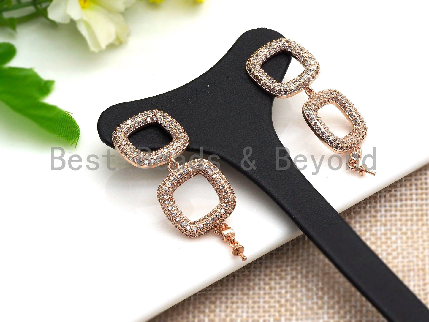 CZ Two Square Link Earring Component, Sku#J42