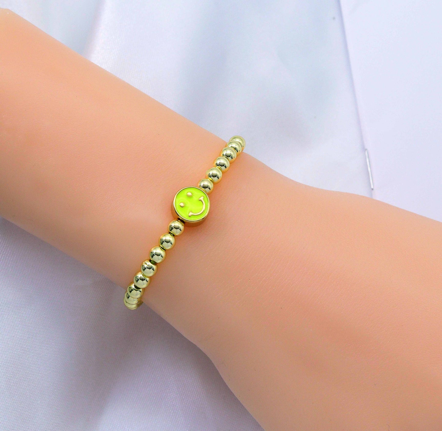 4mm Gold Hematite Smiley face bracelet, sku#EF148