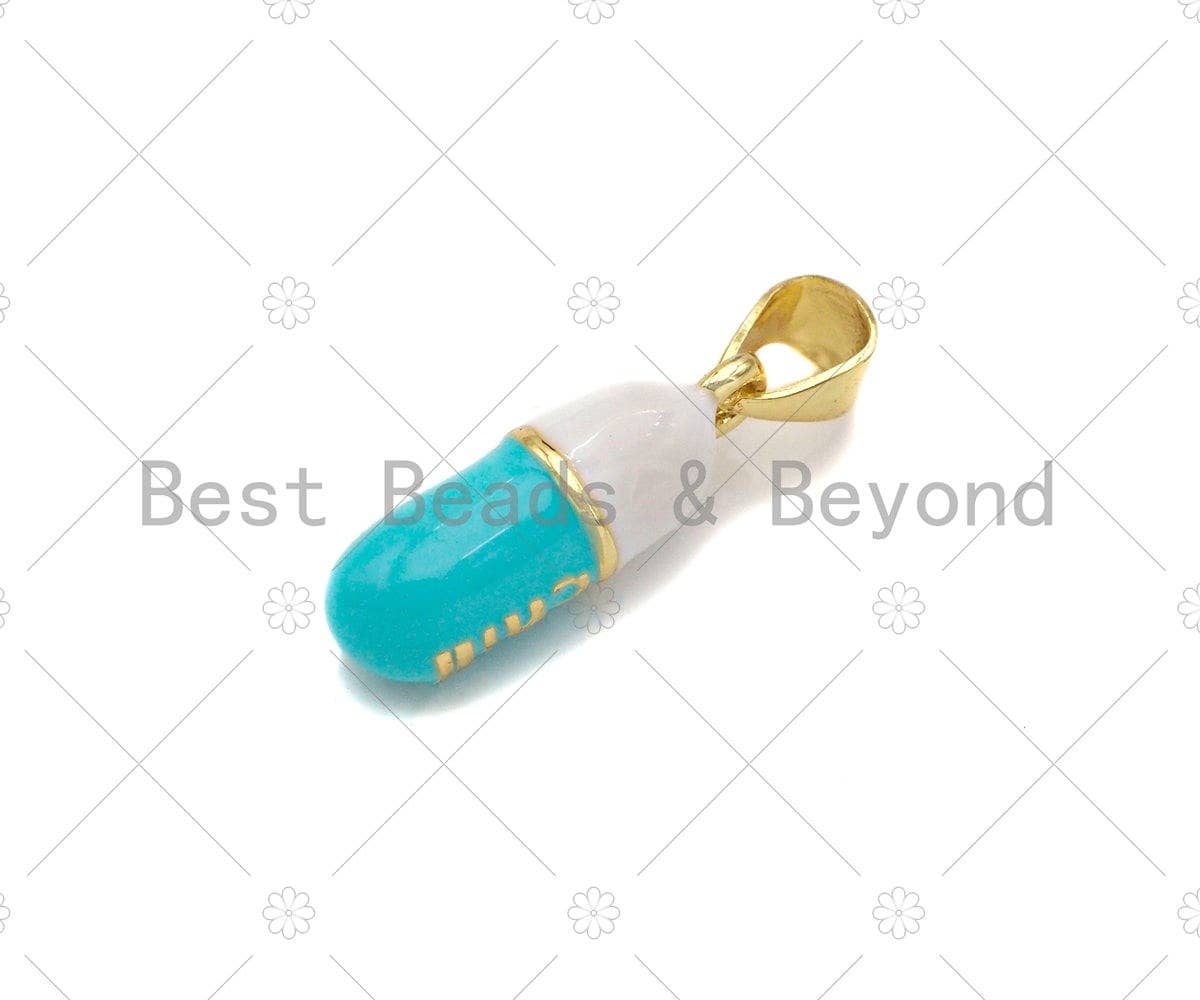 Colorful Enamel Pill Shape Pendant Charm, Gold/Silver Chill Word Pink Turquoise Black Cobalt Red Enamel Jewelry,6x17mm,Sku#LK280