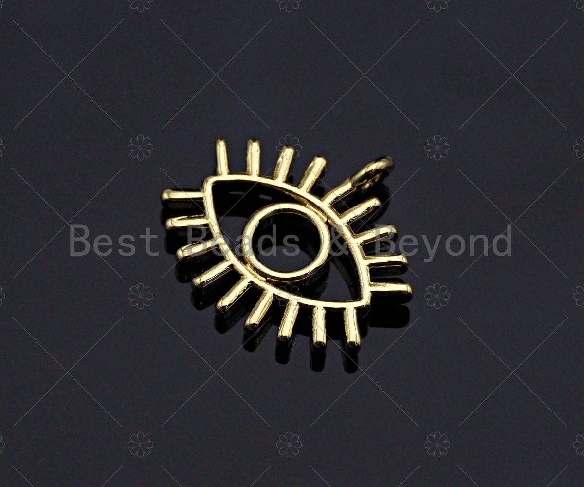 Large Evil Eye With Long Eyelash Pendant/Charm, Lucky eye Pendant, 24K Gold Tone,16x15mm,Sku#L307