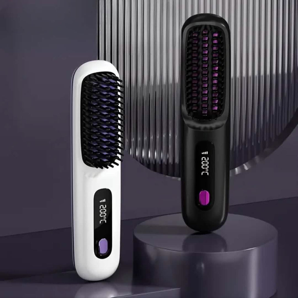 ポータブルワイヤレスヘアストレートナーコーム – USB充電式、3段階速度、マイナスイオン