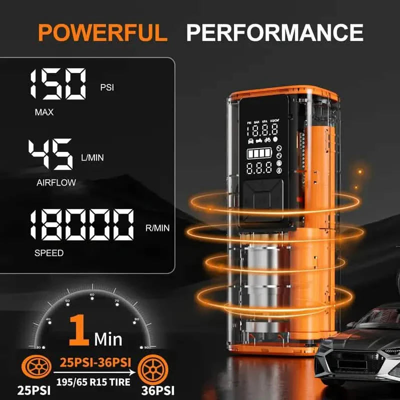Compresseur d'air gonfleur de pneus portable – Pompe à air numérique 150 PSI avec lumière pour voiture, vélo et moto