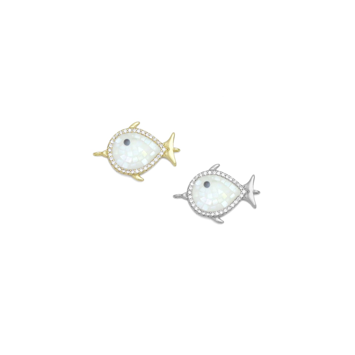 White Mother-of-pearl Fish Connector Charm, Sku#WL3