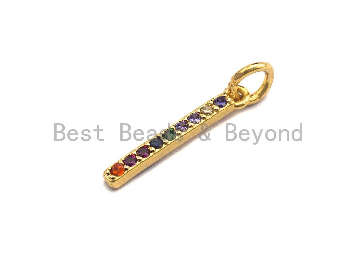 Colorful CZ Micro Pave Bar Pendant/Charm, Cz Pave Bracelet Necklace Pendant in Gold Finish, 2x17mm,sku#Z416