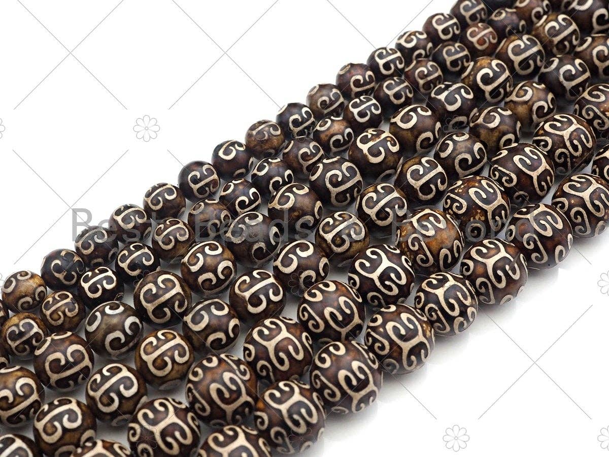 NEW STYLE Natural Tibetan Agate, Round 8mm/10mm/12mm, 14" Full Strand, Natural Agate, DZI Agate, Sku#U977