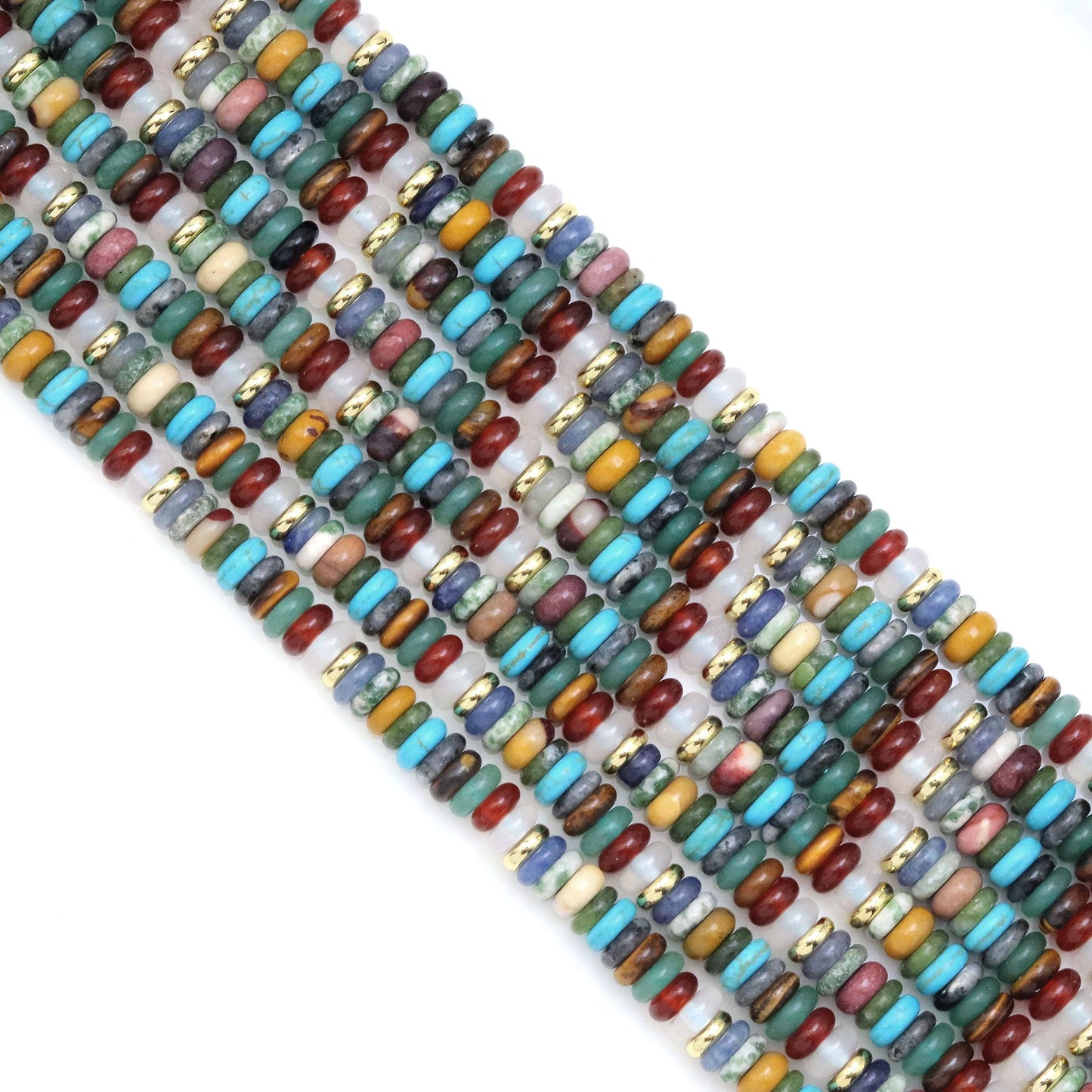2x6mm Mixed Stone Smooth Heishi Beads, Sku#U1859