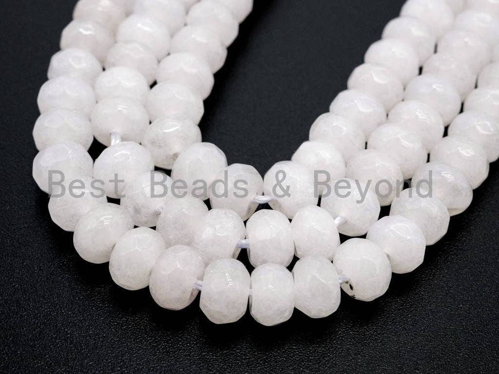 Natural White Faceted Rondelle Jade beads,4x6mm/5x8mm/6x10mm Faceted White Gemstone beads, Natural Jade Beads, 15.5inch strand, SKU#U125