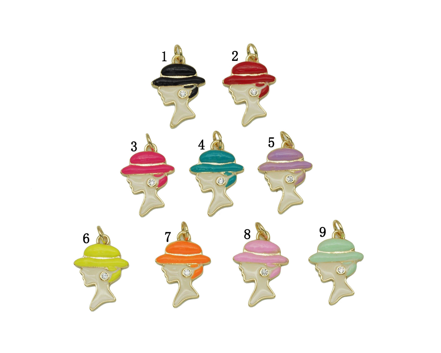 Colorful CZ Enamel Lady Head Pendant, Sku#F1469C