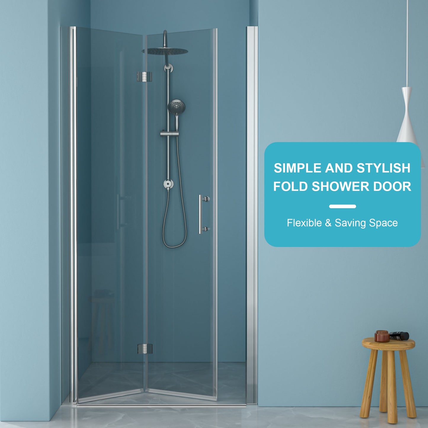 34"W x 72"H Frameless Shower Door with Tempered Glass