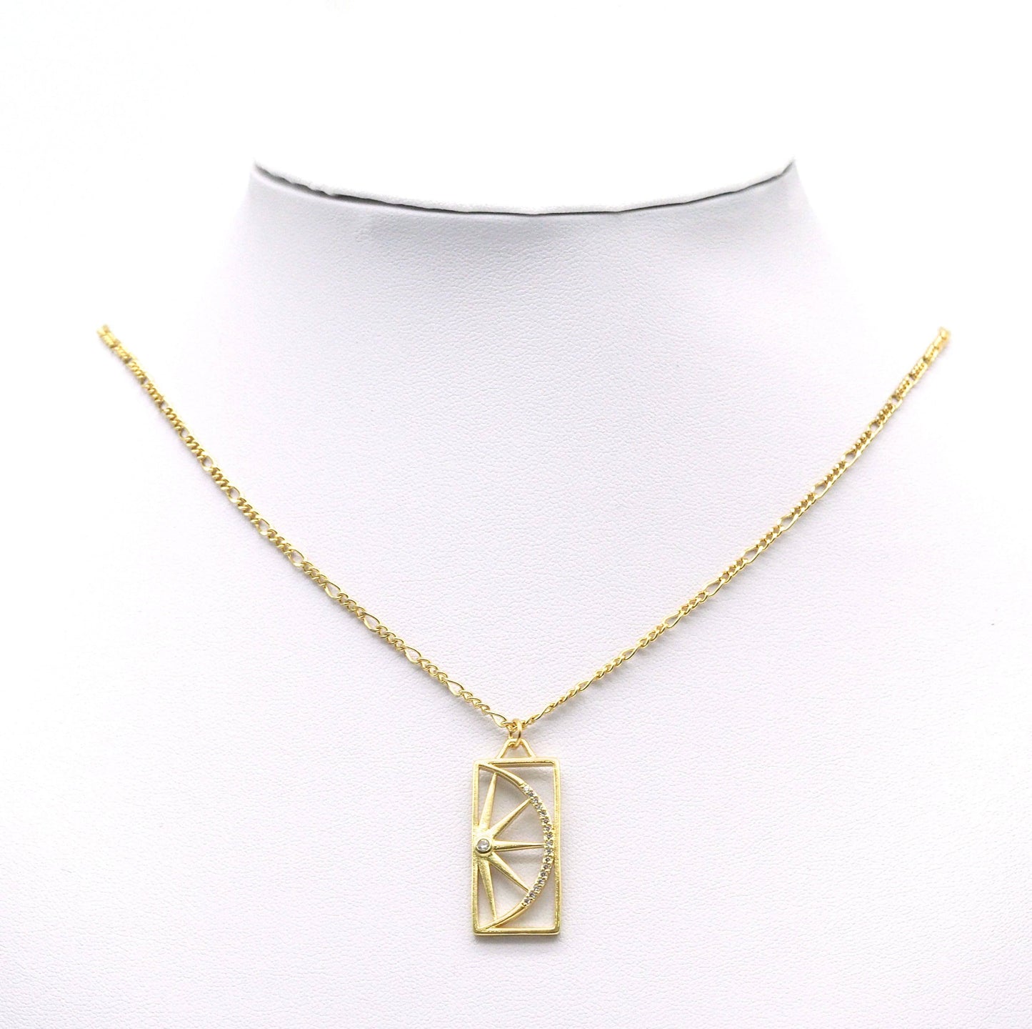 Gold CZ Half Lemon Slice On Rectangle Charm, Sku#LK692