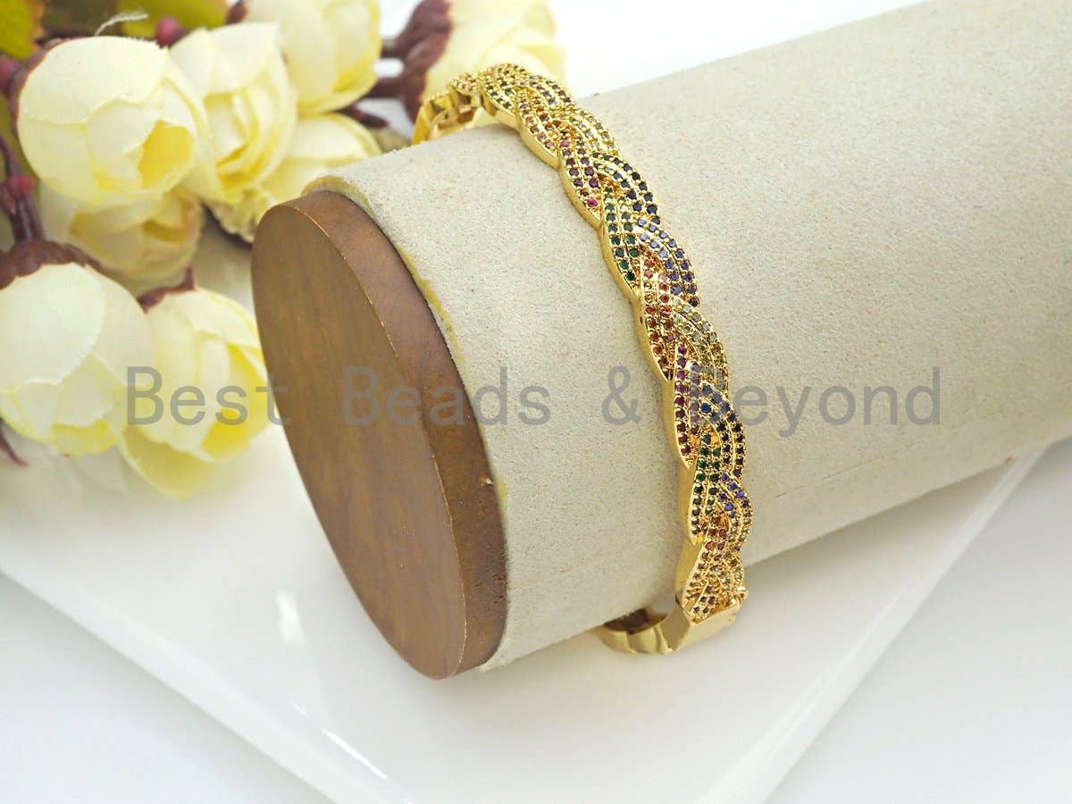 CZ Gold Twist Buckle Cuff Bracelet, Sku#X157