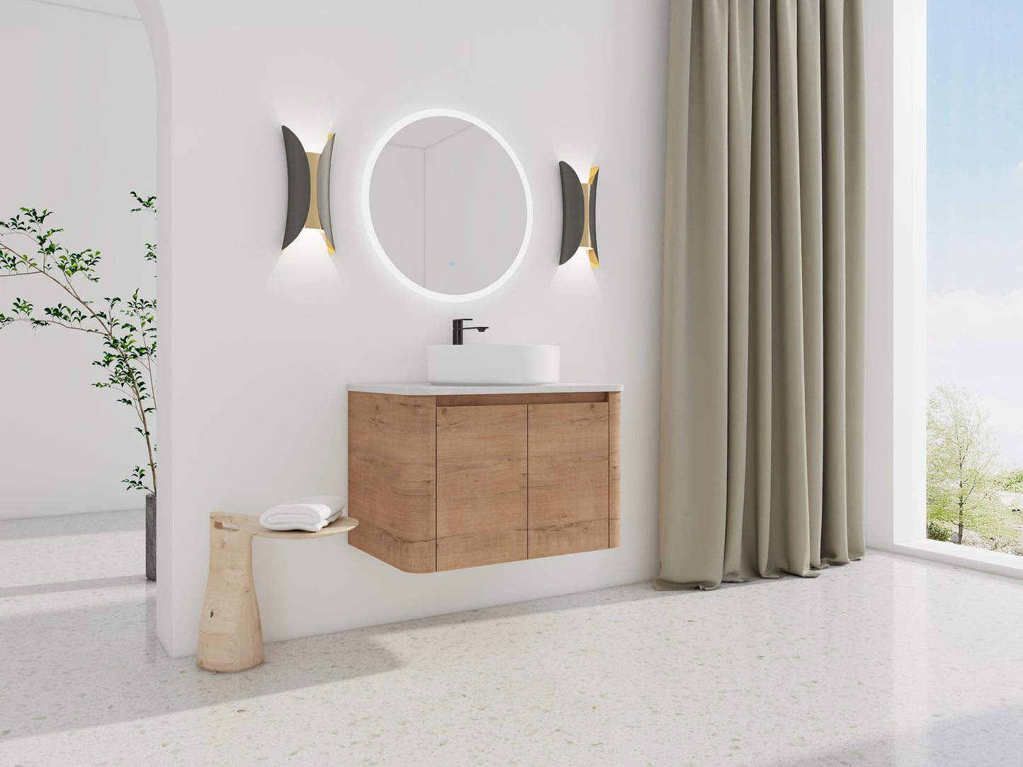 30'' Wall-Mounted Bathroom Vanity With Ceramic Art Sink