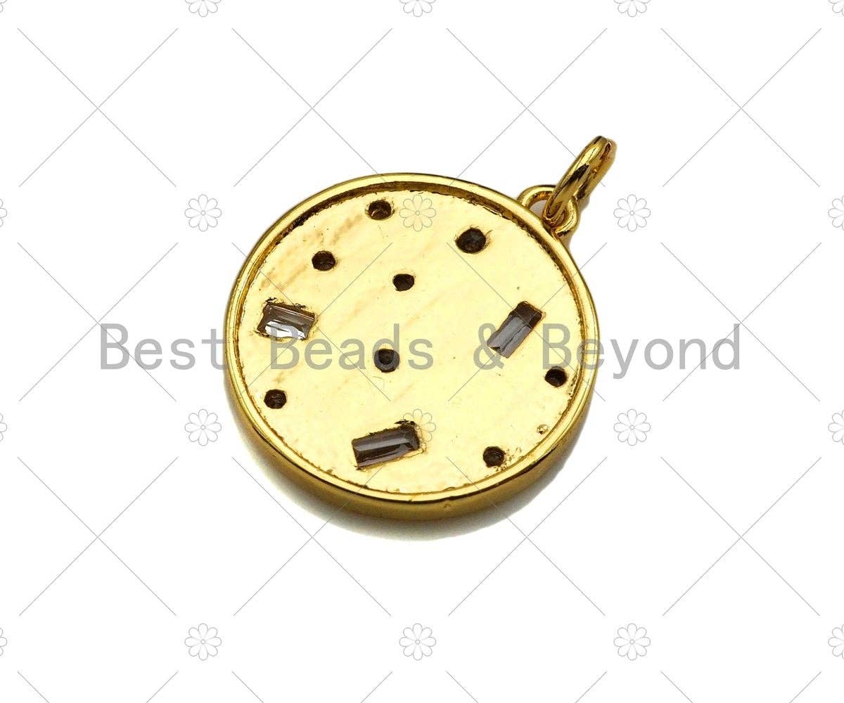 Baguette CZ Micro Pave Round Coin Shape Pendant/Charm, Sku#L450