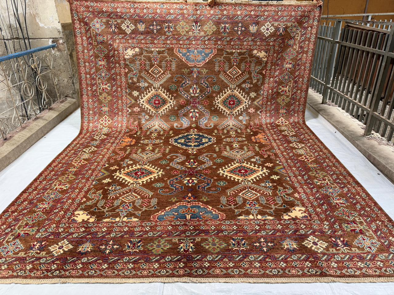 Hand-Knotted Vegetable Dye Kazak Rug from Pakistan,  9' 3" x 12'
