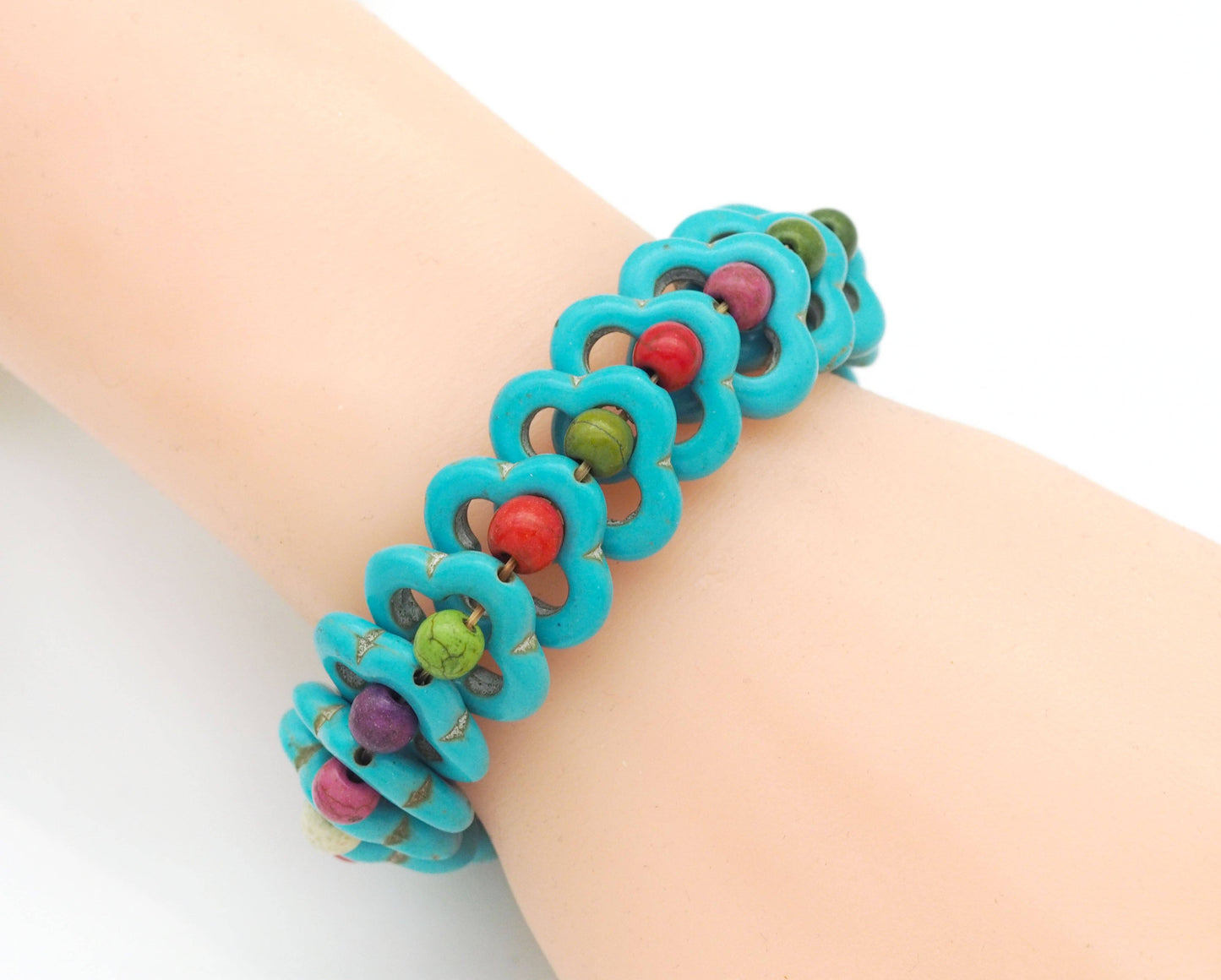 Clover Blue Turquoise Stretch Adjustable Bracelet, Sku#U1459