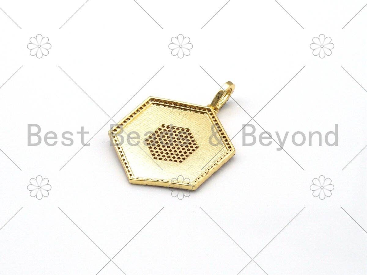 CZ Micro Pave Hexagon Shape Pendant, 18K Gold Filled Cubic Zirconia Hexagon Charm, Necklace Bracelet Charm Pendant,27x33mm, Sku#L620