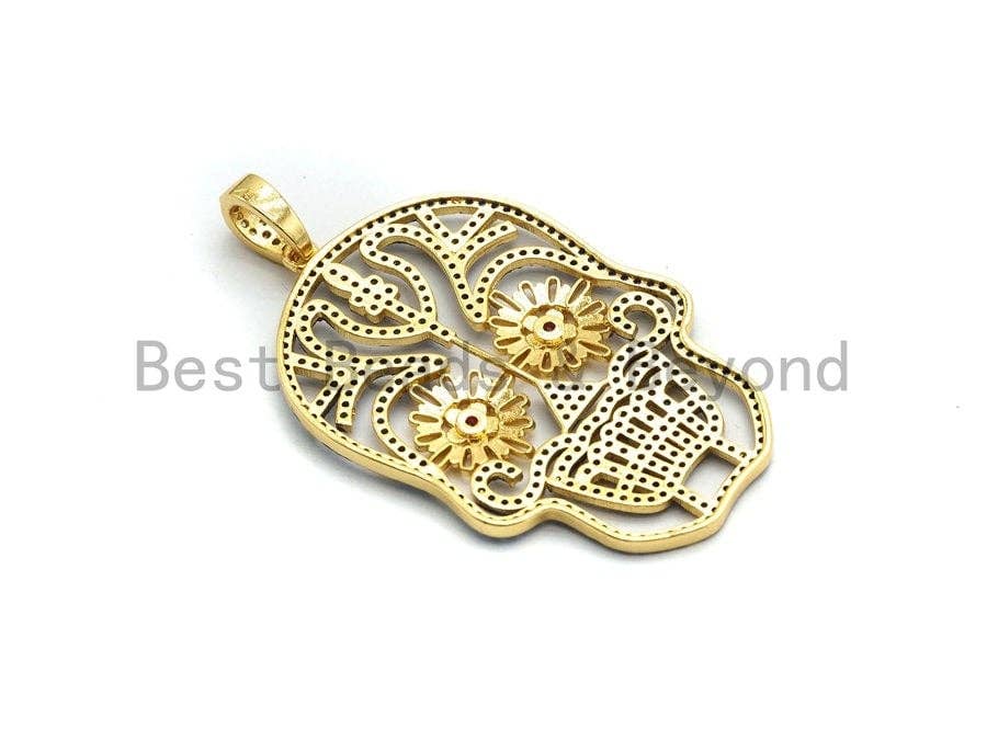 CZ Micro Pave Skull Pendant,Skull Pave Pendant,Turquoise/Fuchsia/Green/Cobalt/Black, Halloween Pave, 30x47mm, Sku#F669