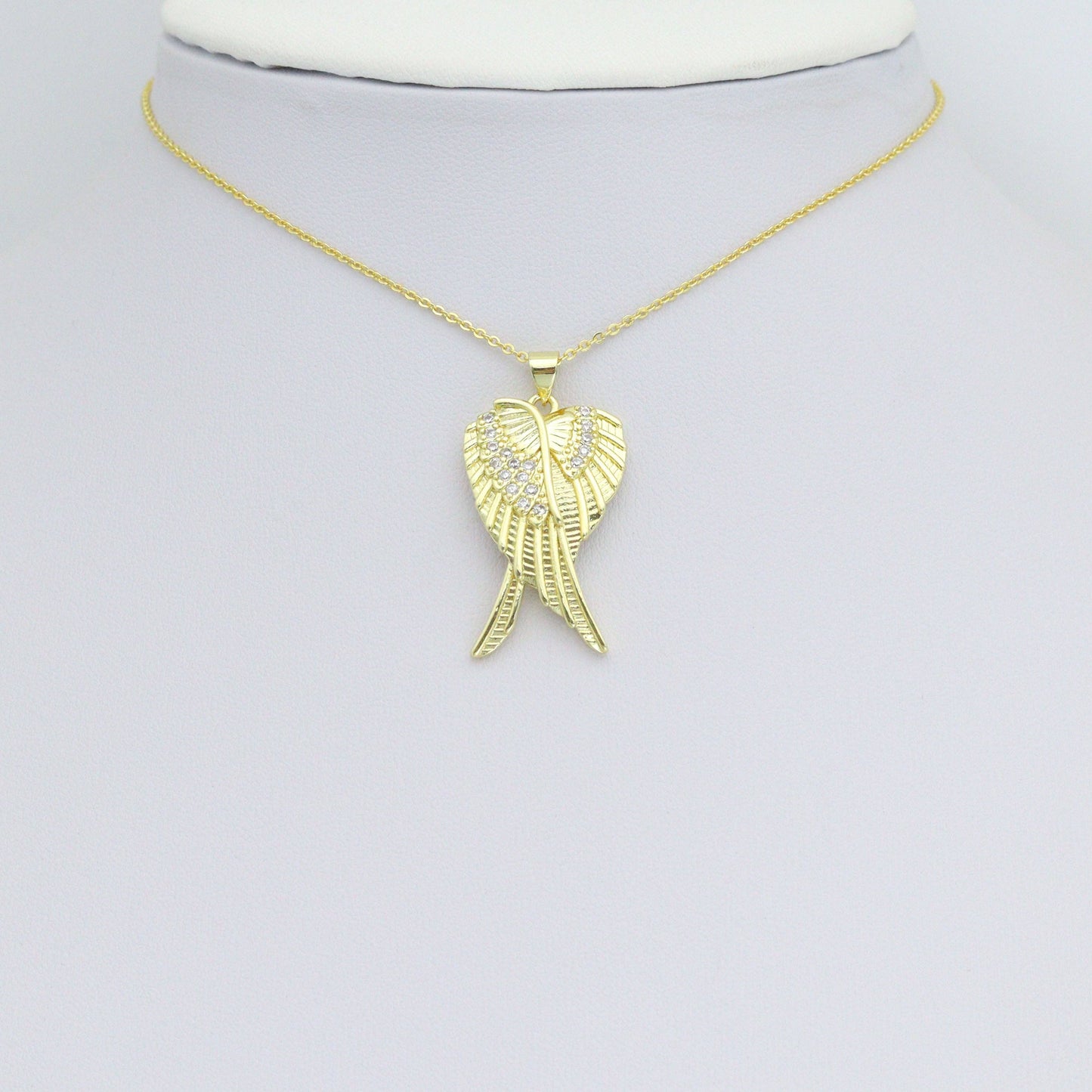 CZ Gold Huggie Angel Wings Charm Pendant, Sku#LK1192