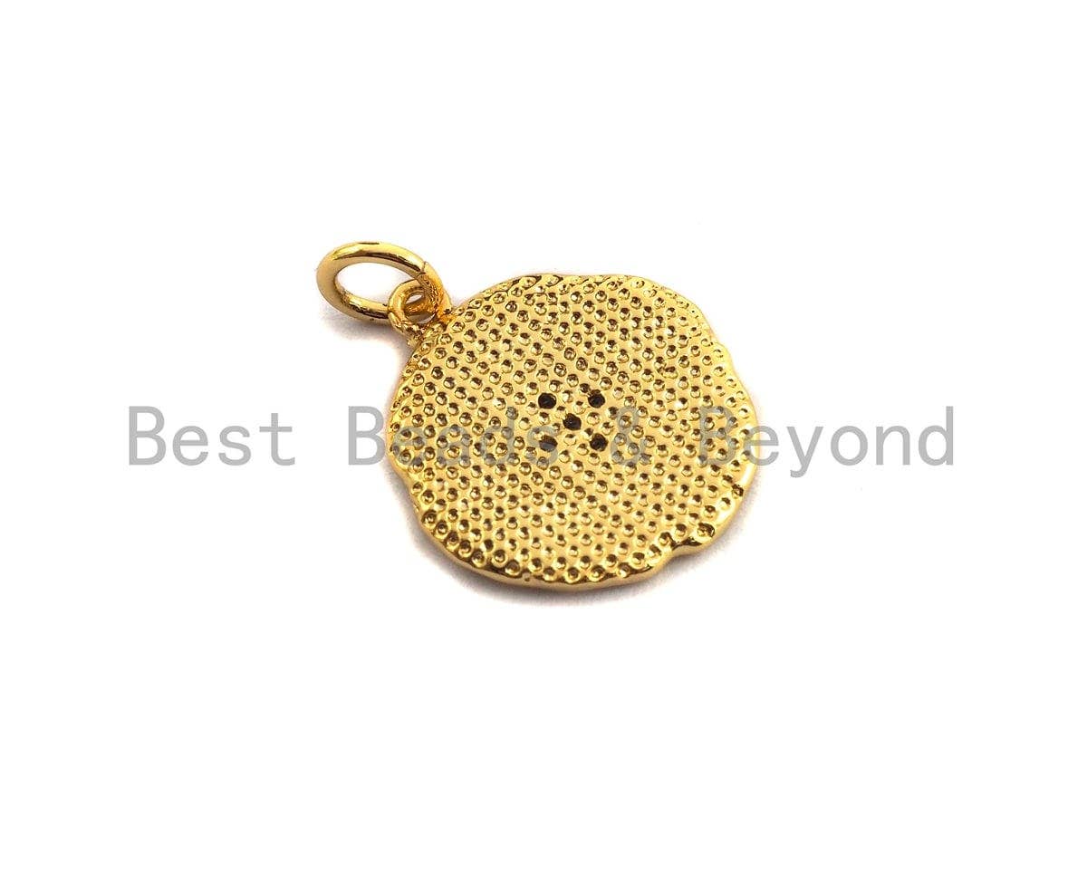 Clear Black CZ Micro Pave Starburst Hammered Gold Pendant/Charm,Star Cubic Zirconia Pendant, 24K Gold Tone,15x17mm,Sku#Z446