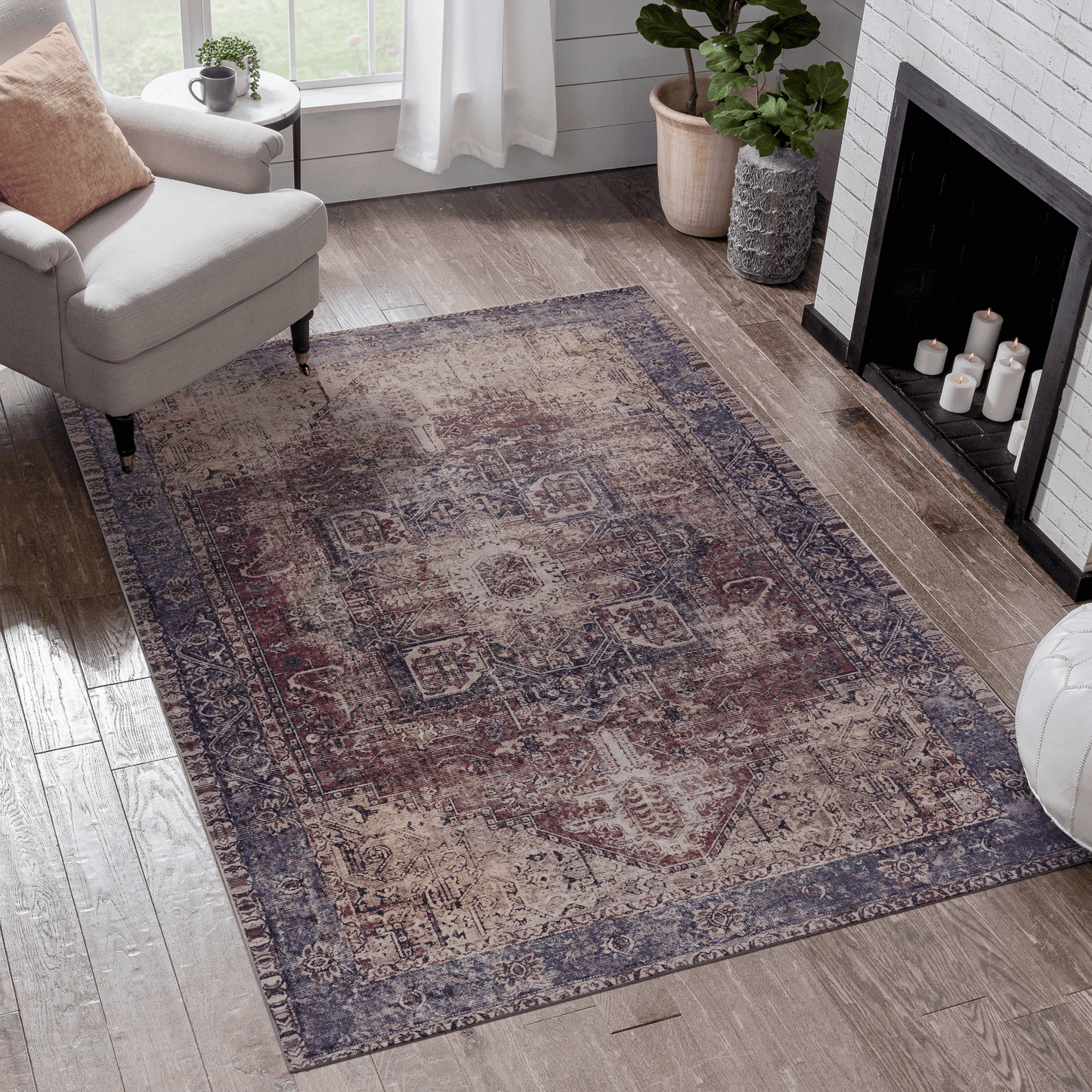 MAVAL Burgundy Washable Rug 5x8 Area Rug