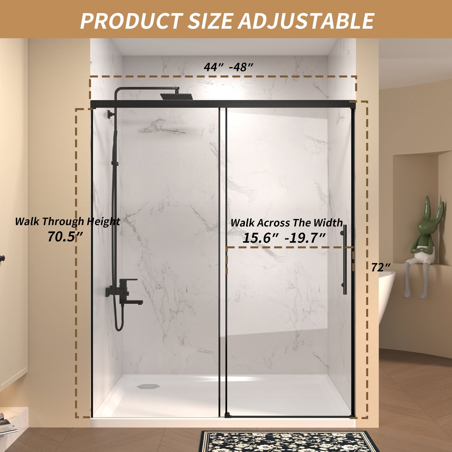 48" W × 72" H Single Sliding Shower Door