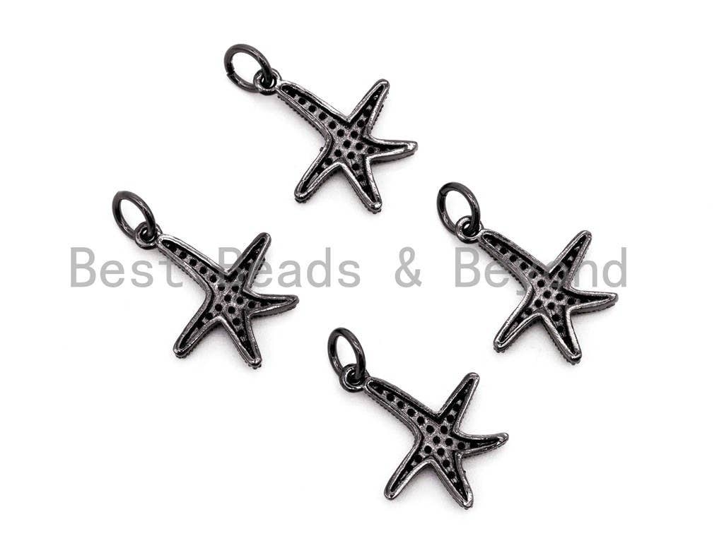 Black CZ Pave On Black Micro Pave Starfish Charm Beads, 13x16mm, sku#F389