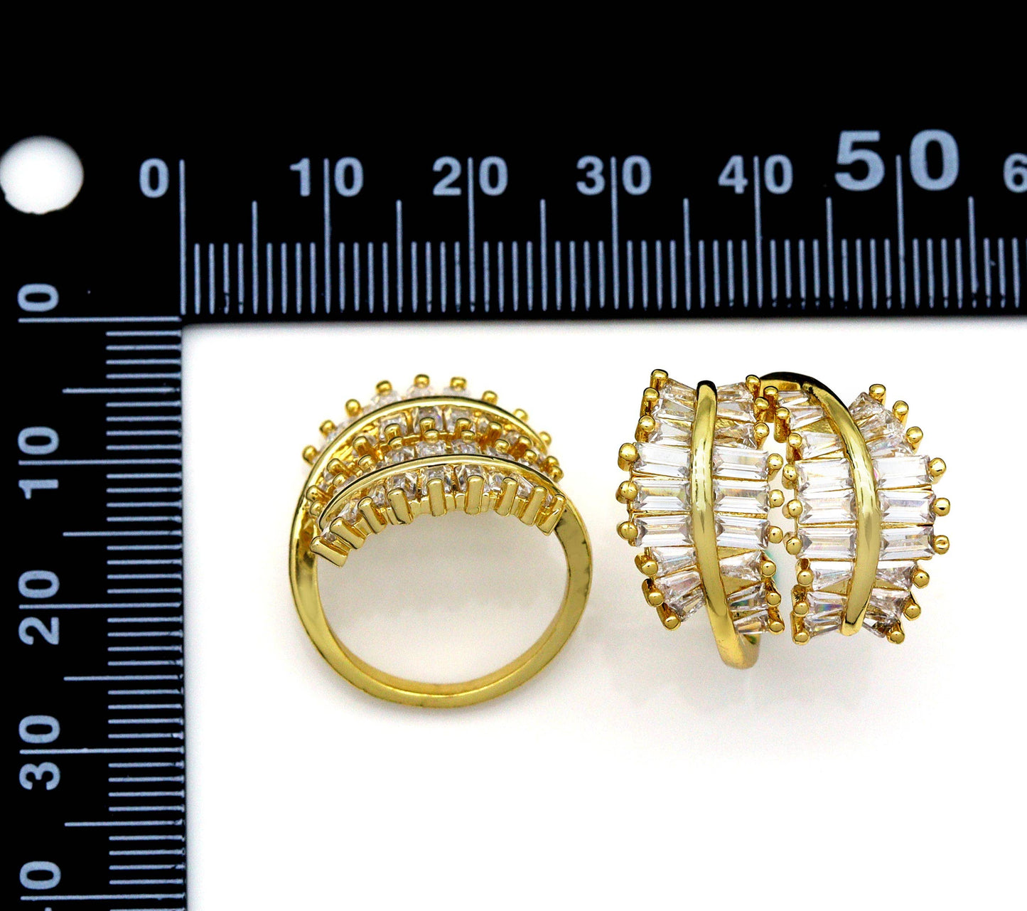 Baguette CZ Wheat Design Statement Ring, Sku#LD334