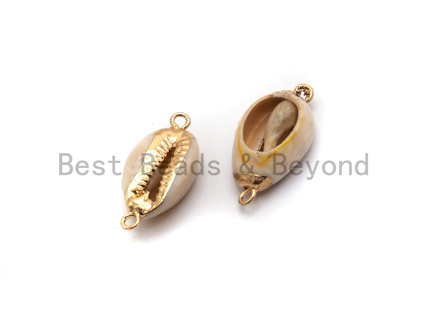 Gold Plated Cowrie Shell Connector, Double Bails Cowrie, Cowrie Charms, Gold Cowrie, Cowrie Necklace, Boho Charm, 12x24mm, Sku#V38