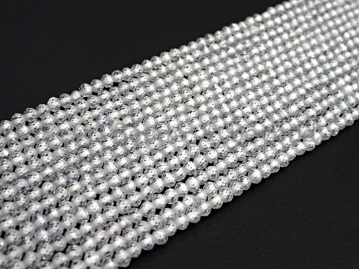 2mm/3mm/4mm High Quality Sparkly Cubic Zirconia Beads, Faceted Sparkly Clear White Color beads, 15.5inch full strand, SKU#U919