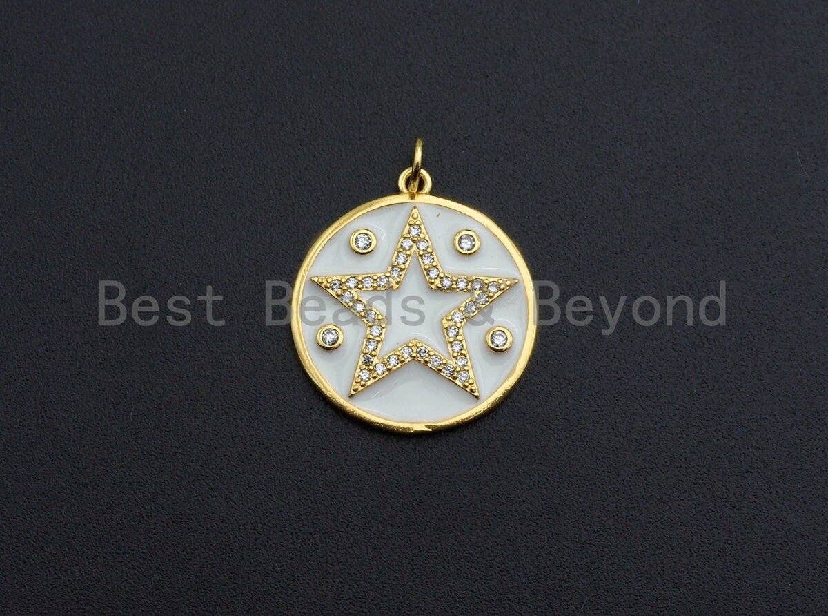 Enamel Colorful Five Star On Round Coin Pendant,CZ Micro Pave Oil Drop pendant,Enamel pendant,Enamel Jewelry, 21x23mm,sku#Z633C