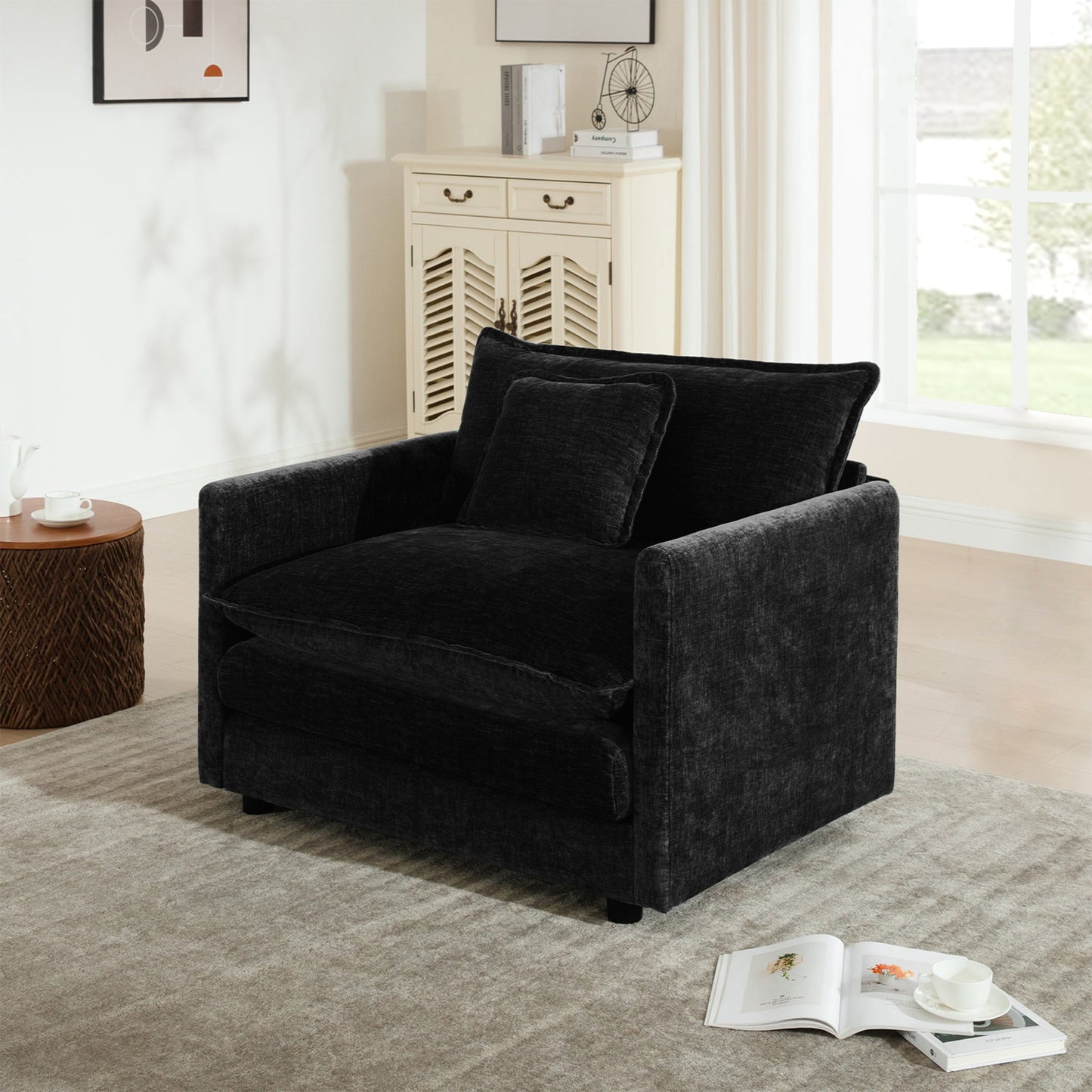 Comfy Deep Single Seat Sofa Upholstered Reading Armchair Chair