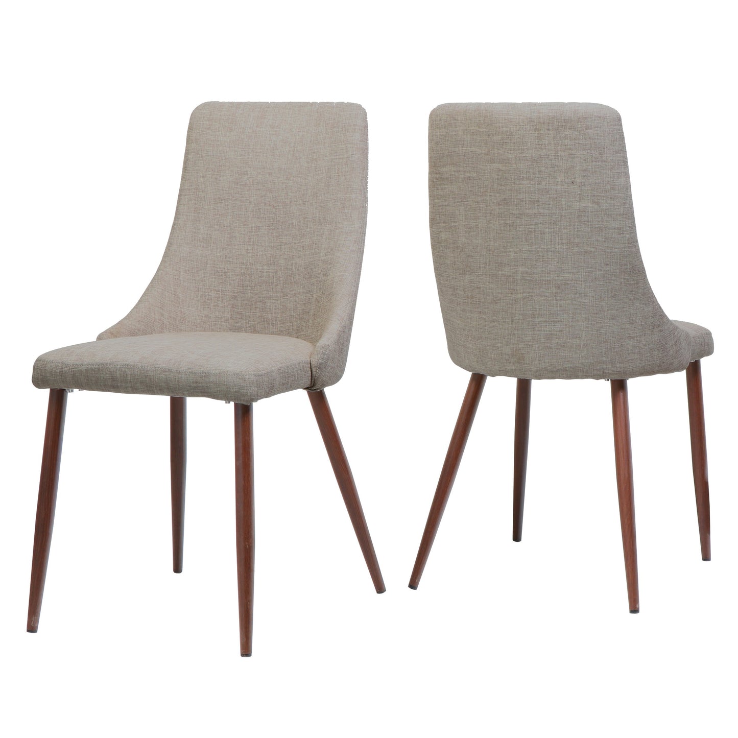 Mid Century Modern Fabric Armless Dining Chairs, Set of 2, Wheat and Dark
