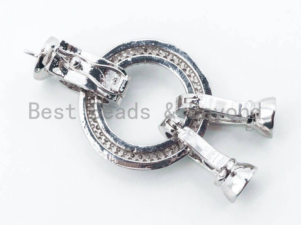 Large CZ Micro Pave Focal Clasp, 3-way Connector Clasp for jewelry Making, Gold Silver Focal Pendant Clasp, 38mm, sku#L156