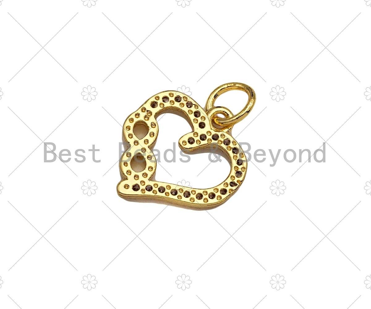 CZ Micro Pave Infinity On Heart Shape Pendant/Charm,Cubic Zirconia Heart Charm, Necklace Bracelet Charm Pendant,12x13mm, Sku#LK236