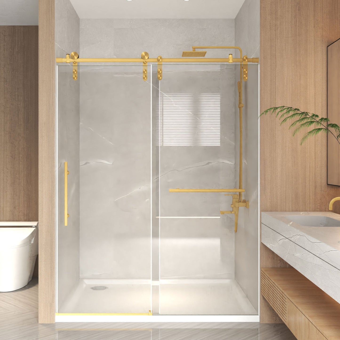 Frameless Sliding Shower Door - 76" H Clear Tempered Glass