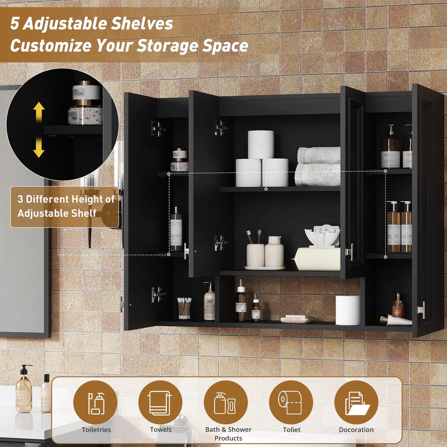 Modern Bathroom Cabinet with 5 Adjustable Shelves