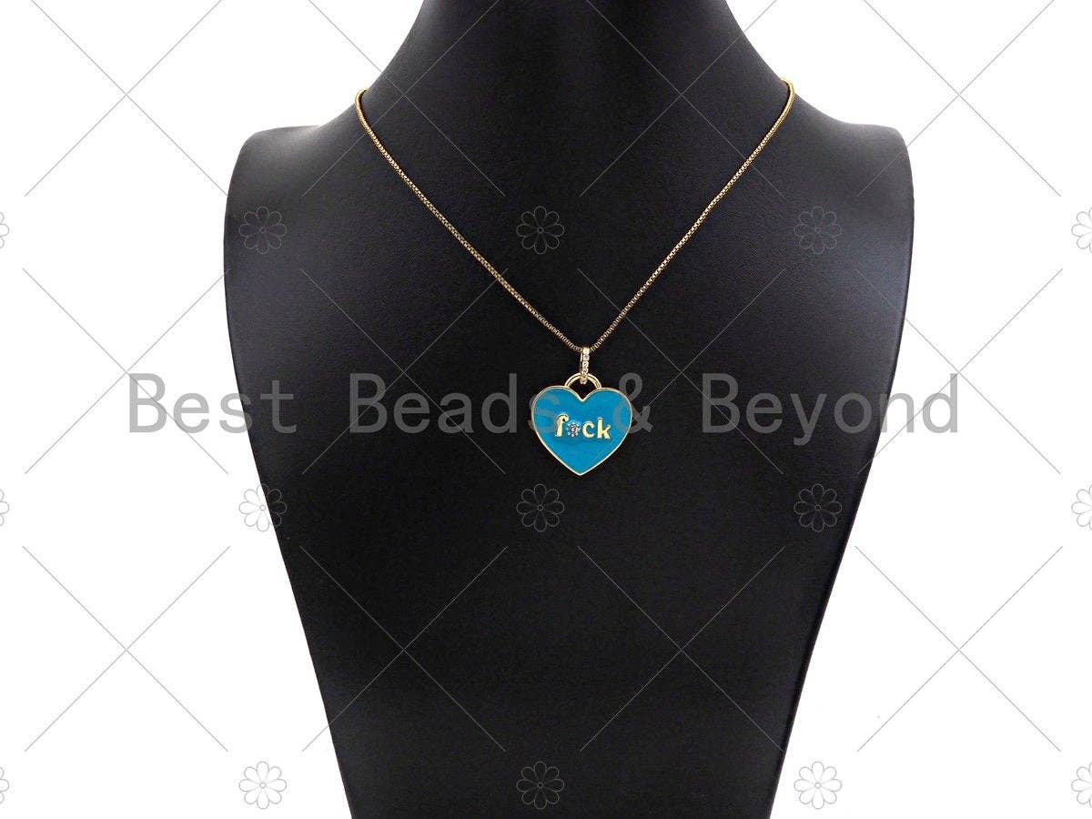 Enamel Colorful F*CK Word On Heart Shape Pendant,CZ Micro Pave Enamel Pendant,Enamel Jewelry,25mm,Sku#L470