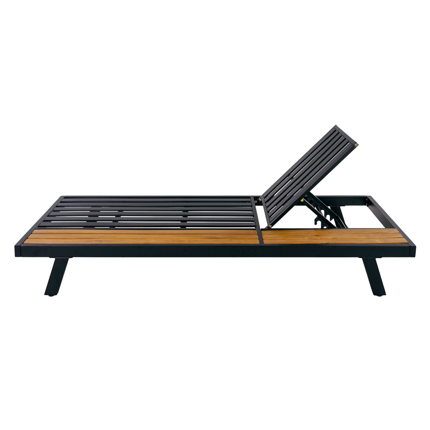 Black Iron + Teak Finish Chaise Lounge Frame
