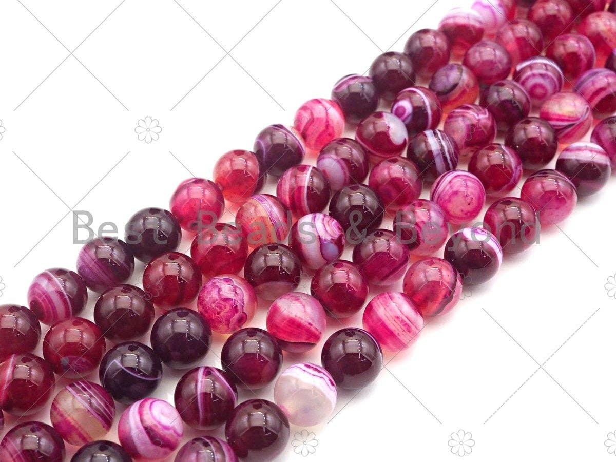 High Quality Fuchsia Purple Banded Agate Smooth, Round 6mm/8mm/10mm/12mm, Natural Agate Beads, 15.5"Full Strand, sku#UA118