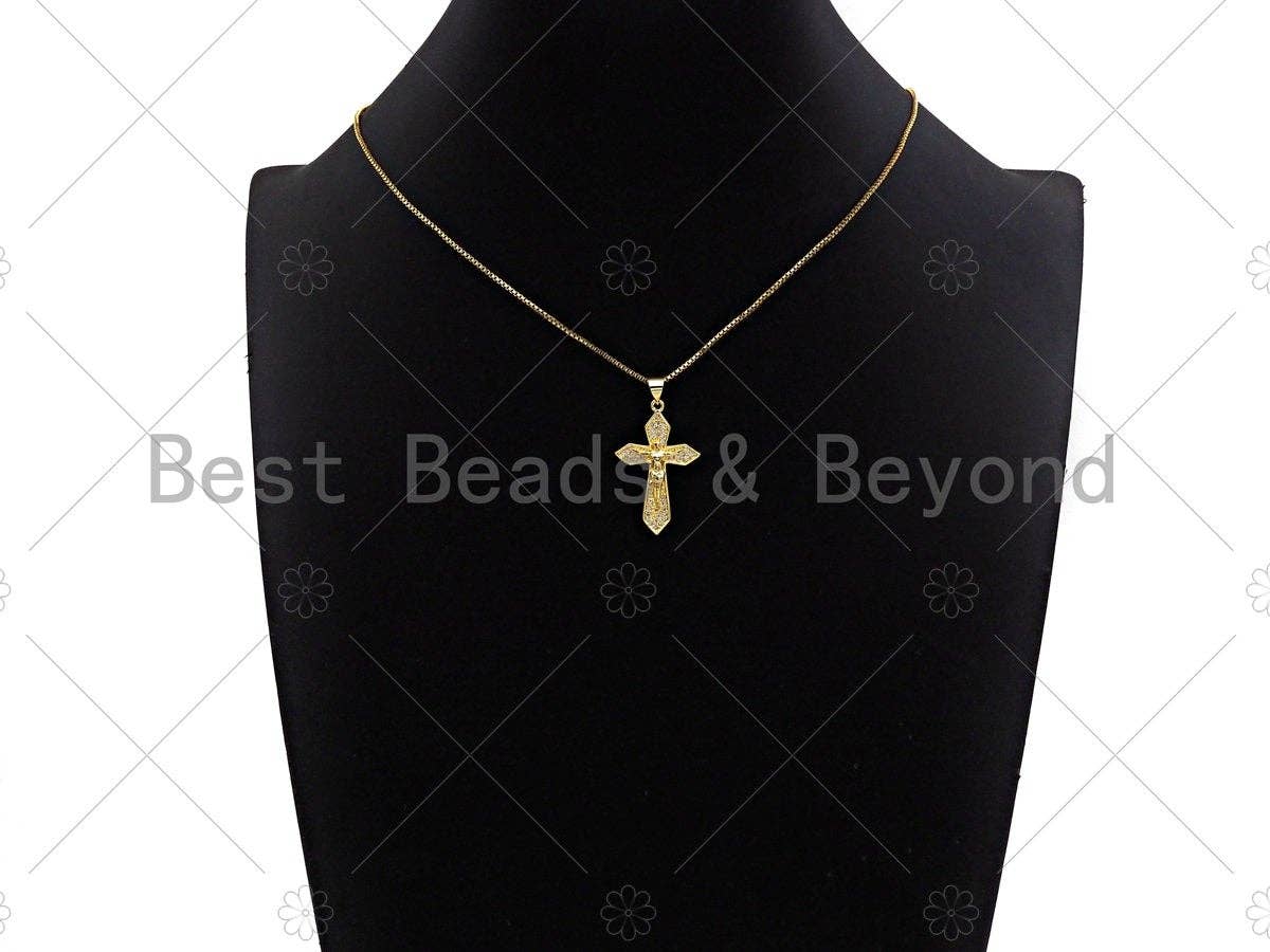 CZ Micro Pave Jesus On Cross Pendant/Charm,Cubic Zirconia Charm, Necklace Bracelet Charm Pendant,19x30mm, Sku#JL15
