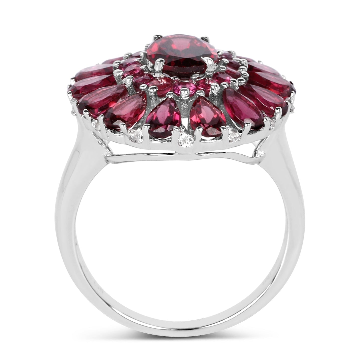 6.19 Carat Genuine Rhodolite and White Topaz .925 Sterling Silver Ring