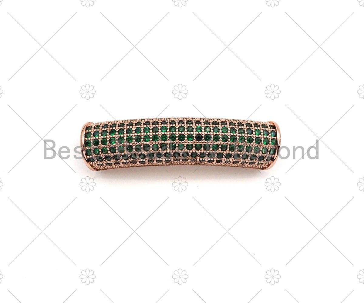 Green CZ Micro Pave Half Full Pave Tube for Bracelet/Necklace,CZ Spacer Tube in Silver/Gold/Rose Gold/Black, Tube Beads, 38x8mm,sku#ML11
