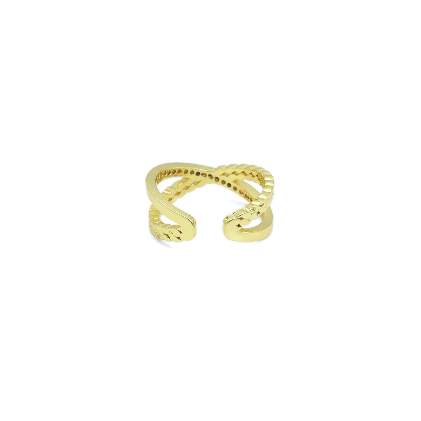 Clear CZ Criss Cross Gold Adjustable Ring, Sku#A183