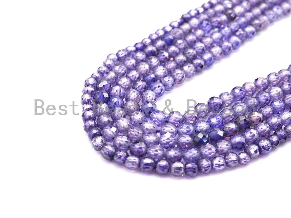 2mm/3mm/4mm High Quality Sparkly Cubic Zirconia Beads, Faceted Sparkly Purple Color beads, 15.5inch full strand, SKU#U915