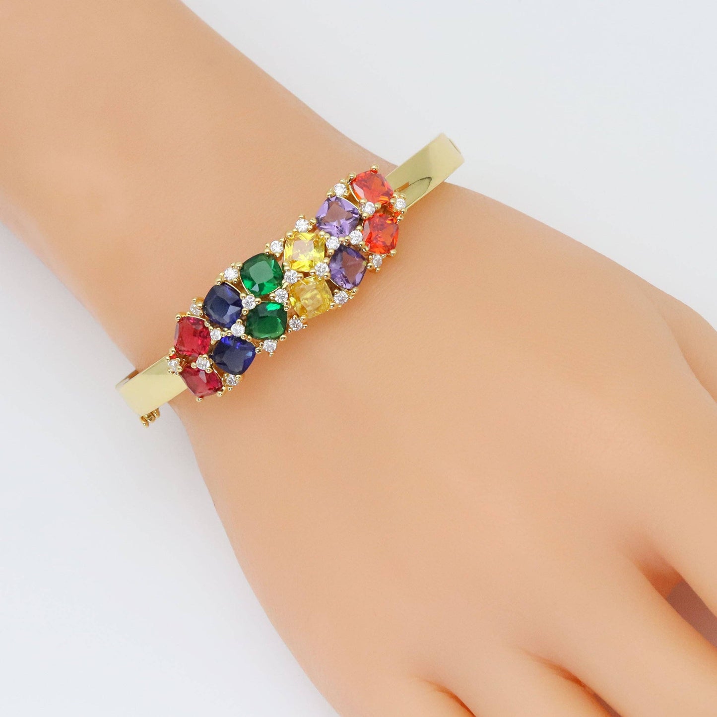 Clear Colorful CZ Diamond Cluster Bracelet, Sku#LX619