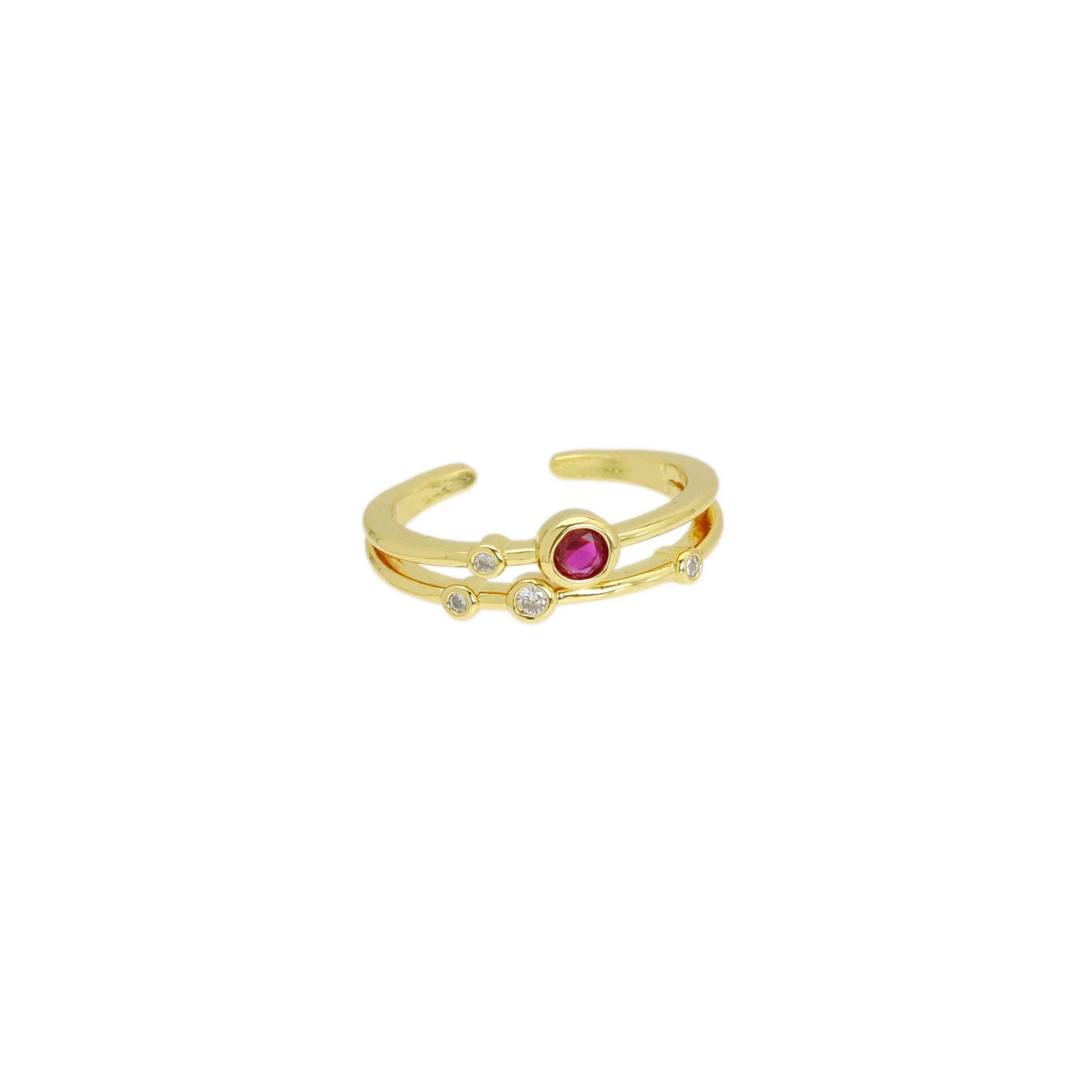 Fuchsia CZ Double Line Gold Adjustable Ring, Sku#LK949