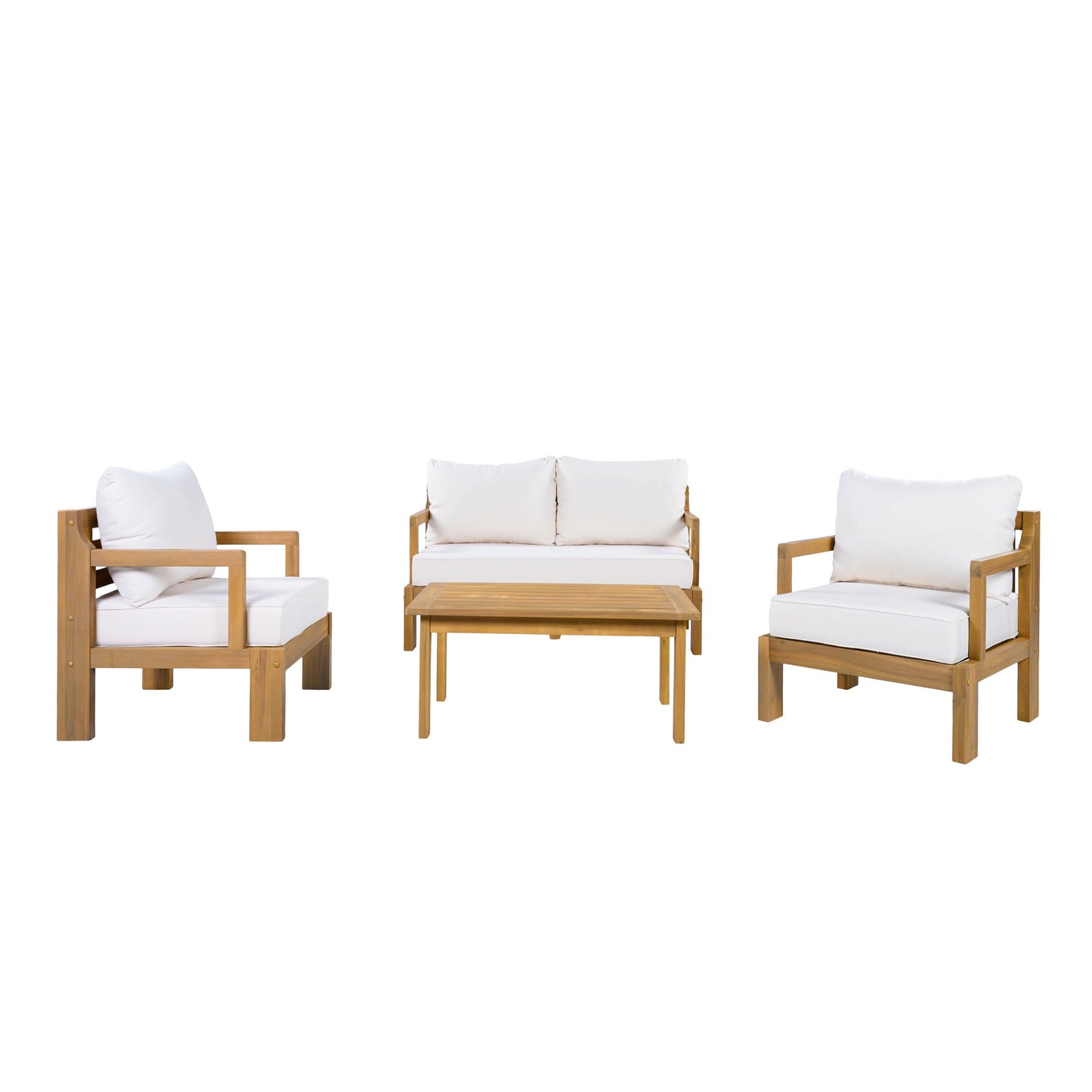 Outdoor 4-Seater Acacia Wood Patio Chat Set, Beige+Natural