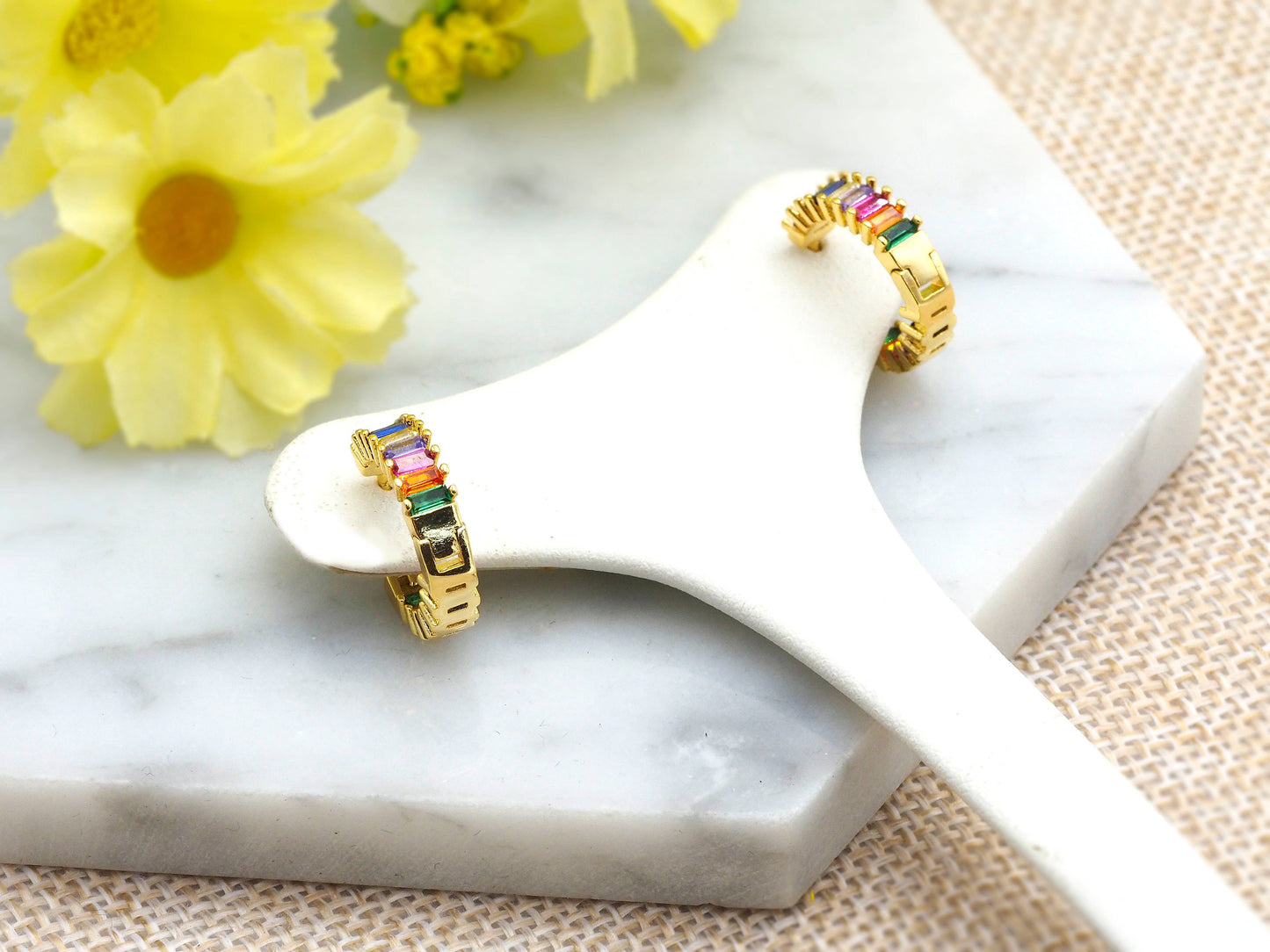 Rainbow CZ Micro Pave Huggie Earrings, sku#J46C