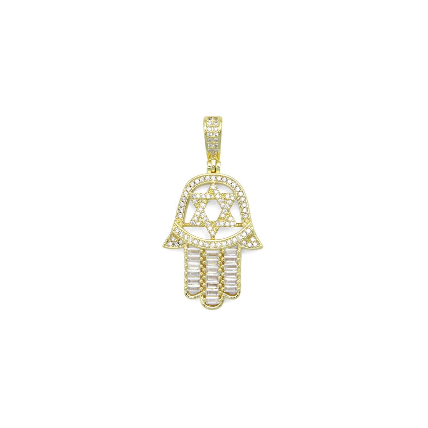 Clear CZ David Star On Hamsa Hand Shape Charm Pendant, Sku#LK1118